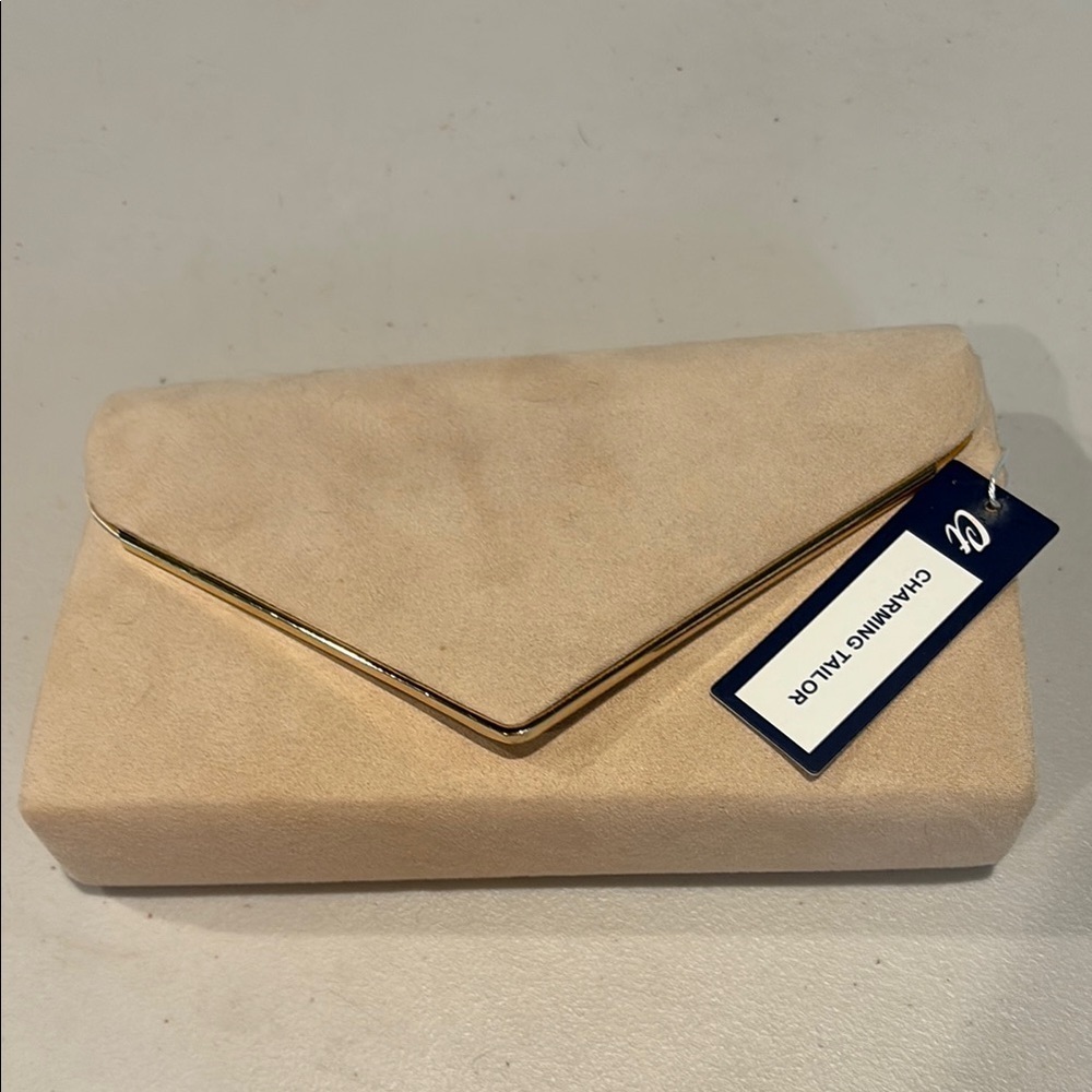 Charming Tailor - faux suede Cream Clutch bag / crossbody bag.  Purse. NWT